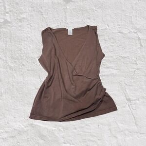 Worthington Top Women's M Chocolate Brown Knit Top Sleeveless Surplice Ruched